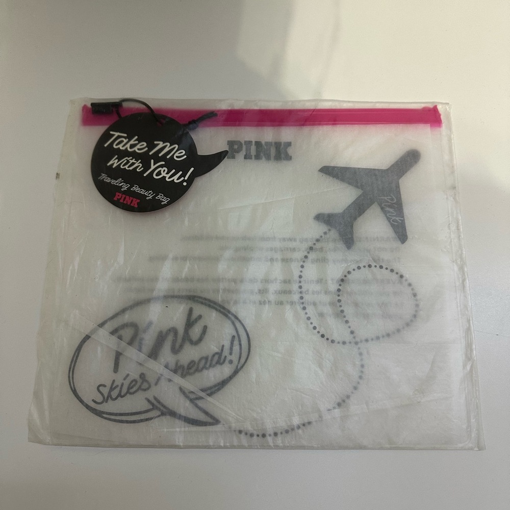 PINK Victoria's Secret Travel Cosmetic Bag - Pink and White